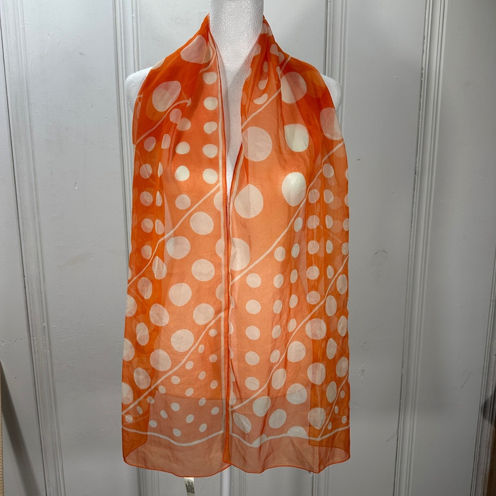 Unbranded Scarf Womens OS Orange Excellent Italy Sheer Polka Dot Geometric